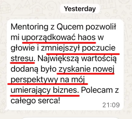 Łukasz — opinia po mentoringu QUCCUT